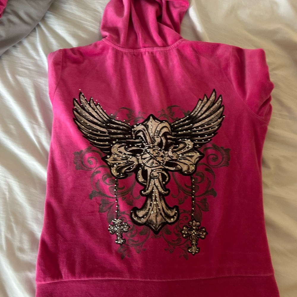 Pink Embellished Women's Hoodie and Pants Set - Picture 2 of 4